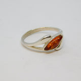 Sterling Silver Baltic Amber Leaf Design Dress Ring Vintage c1970 Size N 1/2