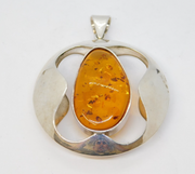 Studio Jewellery Large Sterling Silver & Baltic Amber Drop Pendant Vintage c1990