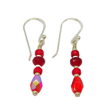 Pair of Sterling Silver Mixed Red Glass Beads Drop Earrings Contemporary c2010