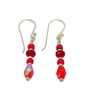Pair of Sterling Silver Mixed Red Glass Beads Drop Earrings Contemporary c2010