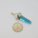 Sterling Silver Blue Glass Pointed Drop Charm Pendant Vintage c1970