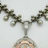 Victorian Aesthetic Gold & Silver Floral Pattern Locket Collar Necklace Antique
