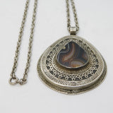 19th Century Ottoman Sterling Silver Banded Agate Medallion Necklace Antique
