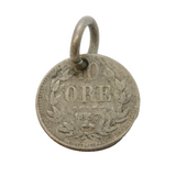 19th Century Swedish .87 Silver 10 Ore Coin Charm Pendant Antique 1857