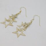Pair of Sterling Silver Triple Open Stars Long Drop Earrings Vintage c2000