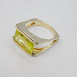 Sterling Silver Yellow & Clear Crystal Cocktail Ring Vintage c1990 Size T 1/2