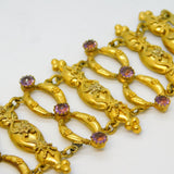 Victorian Rolled Gold Amethyst Paste Set Etruscan Style Cuff Bracelet Antique