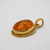 9ct Yellow Gold & Baltic Amber Set Drop Pendant Vintage 1996 London
