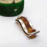 Sterling Silver Wave Design Brown Amber Charm Pendant Vintage c1970