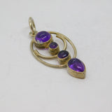 Sterling Silver 4 Mixed Size Cabochon Amethyst Oval Studio Pendant Modern c1990s