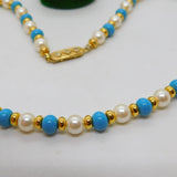 Gold Plated, Turquoise & Simulated Pearl Bead Necklace Vintage c1980
