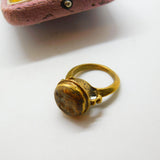 Arabic Yellow Metal & Carved Agate Deer Form Intaglio Ring Antique c1850
