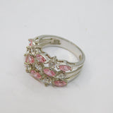 Sterling Silver Triple Row Pink & White CZ Dress Band Ring Vintage c1990 Size O