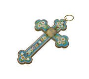 20th Century Italian Large Micro Mosaic Papal Cross Medallion Antique c1930s