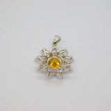 Sterling Silver Citrine & 9 Cubic Zirconia Flower Form Pendant Modern c1990s