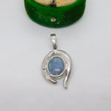 Sterling Silver Doublet Opal Cabochon Drop Charm Pendant Vintage c1970