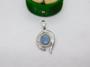 Sterling Silver Doublet Opal Cabochon Drop Charm Pendant Vintage c1970