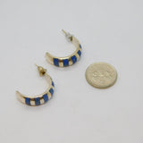 Pair of Sterling Silver Sodalite Striped Half Hoop Stud Earrings Vintage c1970