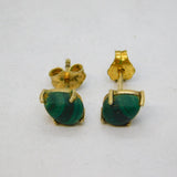 9ct Yellow Gold Pear Cut Malachite Stud Earrings Vintage c1970s