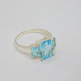 Sterling Silver Triple Graduating Blue Topaz Dress Ring Vintage c1970 Size P