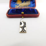 Sterling Silver Onyx & Mother Of Pearl Slate Charm Pendant Vintage c1970