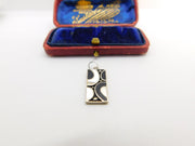 Sterling Silver Onyx & Mother Of Pearl Slate Charm Pendant Vintage c1970
