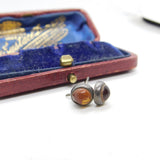 Pair of Sterling Silver Amber Bead Cabochon Stud Earrings Vintage c1970