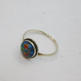 Sterling Silver Colourful Frosted Glass Cabochon Dress Ring Vintage c1980 Size N