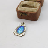 Silver Plated Enamel Madonna Catholic Charm Pendant Vintage c1970
