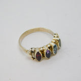 Sterling Silver Garnet, Amethyst, Topaz & Peridot Ring Vintage c1970 Size O 1/2