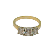Sterling Silver Gilt Triple CZ Sparkling Dress Band Ring Vintage c1990 Size O