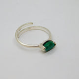 Sterling Silver Ellipse Malachite Adjustable Band Ring Modern c1990 Size Q 1/2