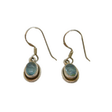 Pair of Sterling Silver Cabochon Moonstone Hook Drop Earrings Modern c1990