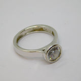 Sterling Silver Modernist Round CZ Solitaire Dress Ring Vintage c1970 Size L