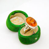Sterling Silver Baltic Amber Large Oval Studio Ring Vintage c1970 Size P 1/2