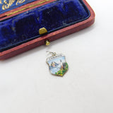 Sterling Silver and Enamel Lugano Travel Shield Charm Pendant Vintage c1970