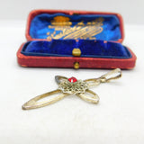 Sterling Silver Ruby Paste Cross Charm Pendant Vintage c1970