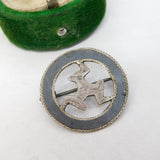 Sterling Silver Niello Enamel Isle of Man Brooch Pin Antique c1930 Art Deco