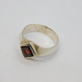 Sterling Silver Offset Square Garnet Studio Band Ring Vintage c1970 Size P
