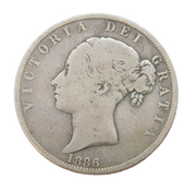 Queen Victoria .925 Silver Half Crown Coin Antique 1886 Fine Condition