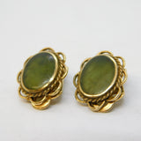 Pair of 9ct Yellow Gold & Connemara Marble Clip-On Earrings Vintage c1970s