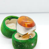 Sterling Silver & Large Cabochon Baltic Amber Statement Ring Vintage c1990