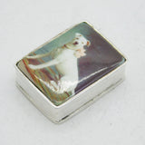 Sterling Silver & Enamel Dog Pattern Pill Box Vintage c1970s