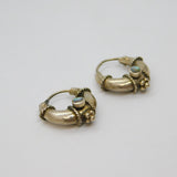 Pair of Sterling Silver Eastern Style Shell Set Hoop Earrings Vintage c1970