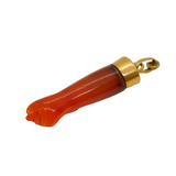 Victorian 15ct Yellow Gold Mounted Carved Agate Figa Hand Pendant Antique