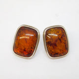 Studio Pair of Sterling Silver Baltic Amber Set Stud Earrings Vintage c1970s
