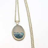 Sterling Silver Cabochon Moss Agate Studio Pendant Necklace Vintage c1990's