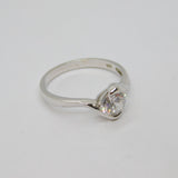Sterling Silver Twist Set Round CZ Solitaire Dress Ring Vintage c1970 Size S 1/2