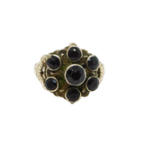 Sterling Silver 7 Faceted Garnet Patterned Studio Ring Vintage c1970 Size L 1/2