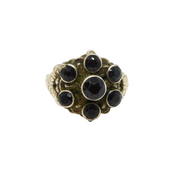 Sterling Silver 7 Faceted Garnet Patterned Studio Ring Vintage c1970 Size L 1/2